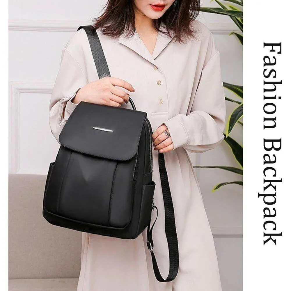 Mini Nylon Backpack for Women Lightweight Travel Purse B Black Small Trendy Bag